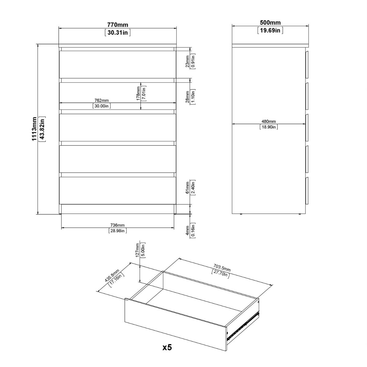 Naia Chest of 5 Drawers