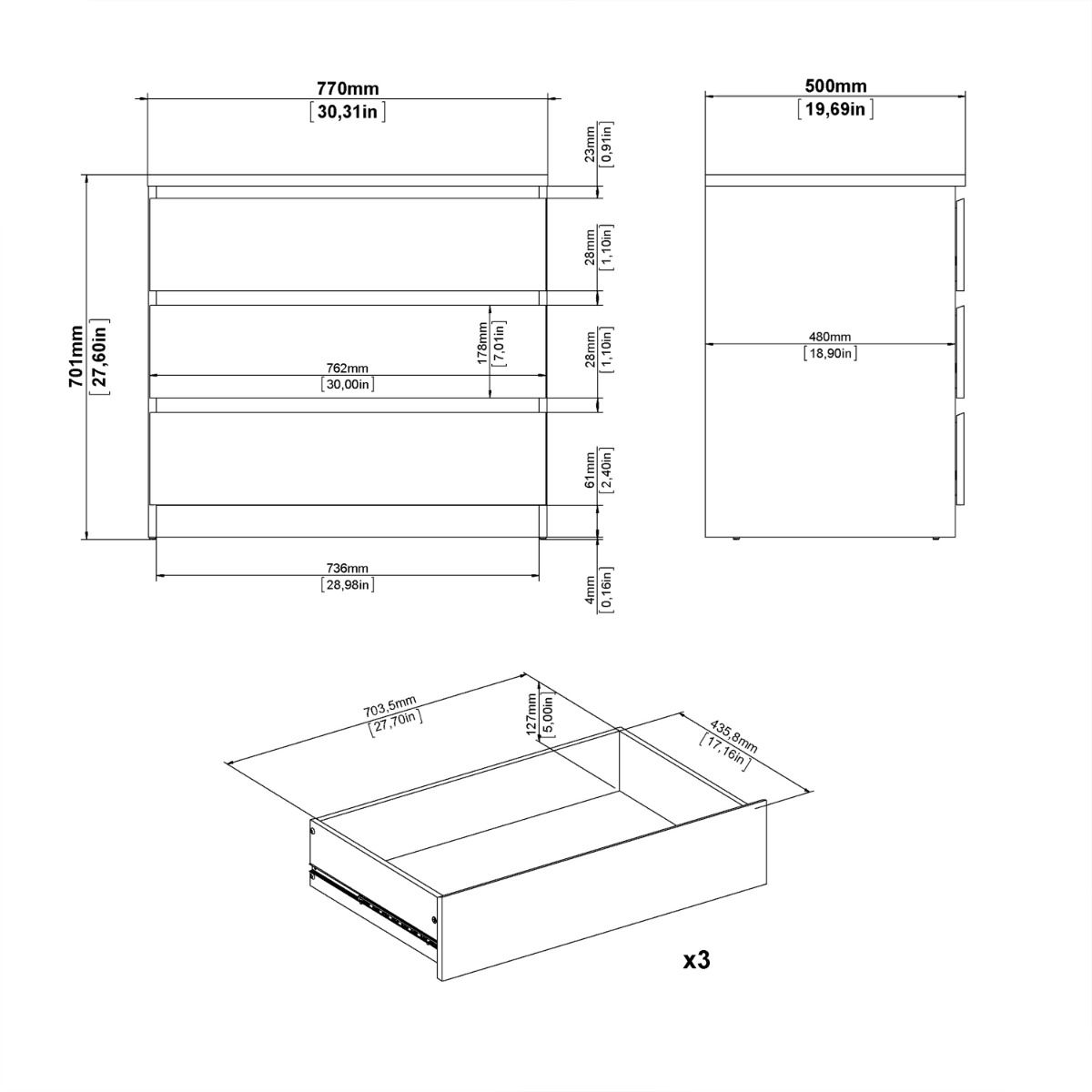 Naia Chest of 3 Drawers