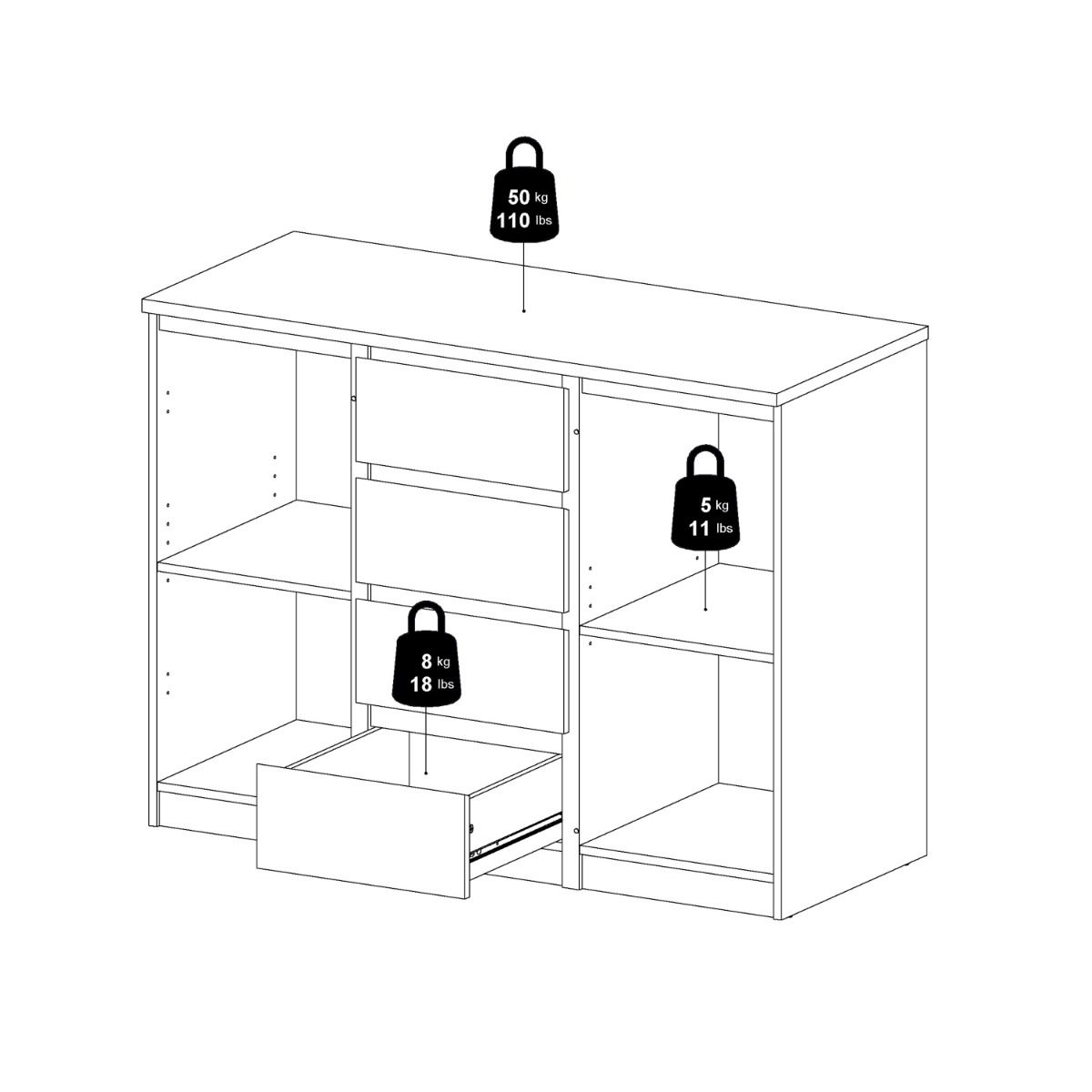 Naia Sideboard with 4 Drawers 2 Doors in White High Gloss