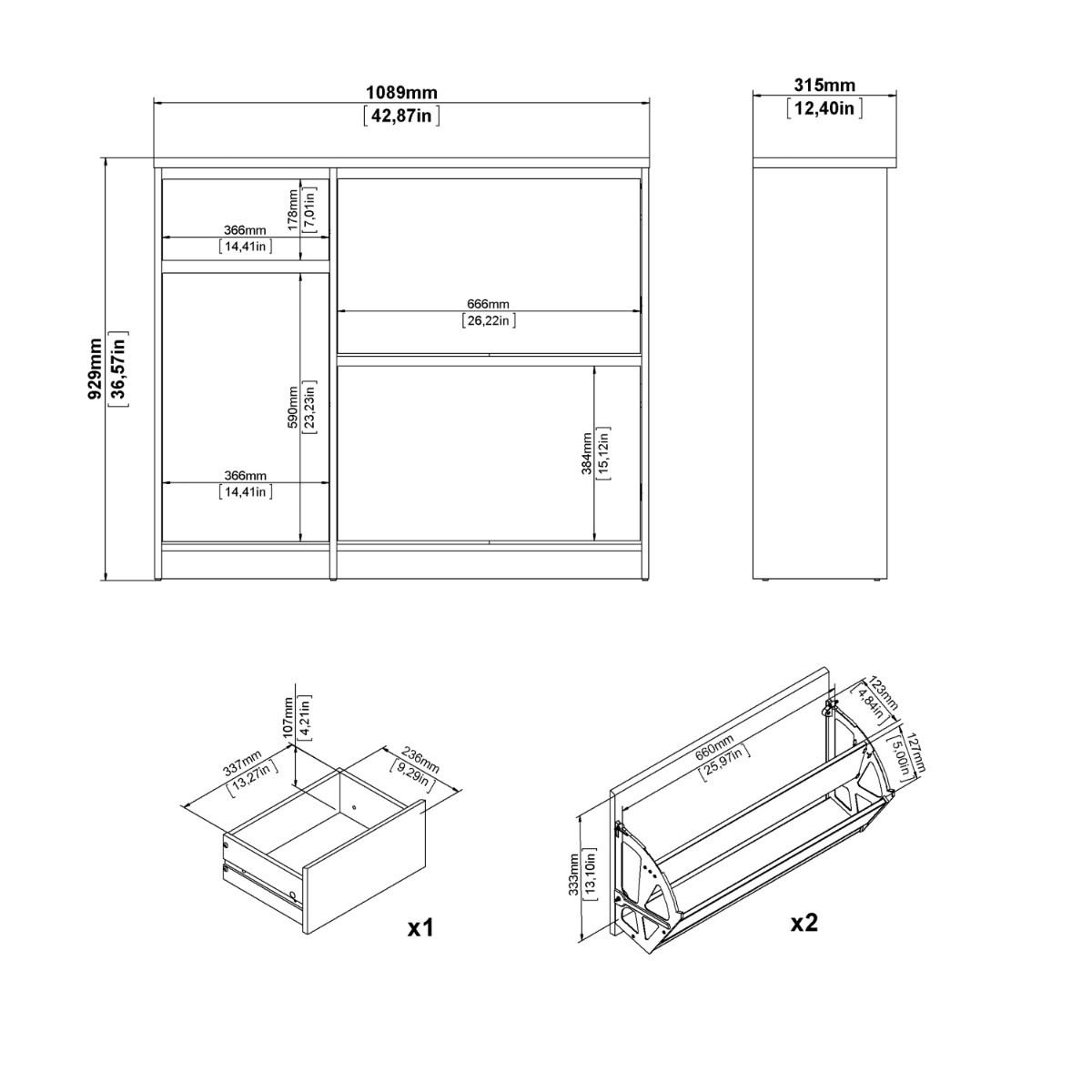 Naia Shoe Cabinet with 2 Flip Down Doors 1 Door and 1 Drawer
