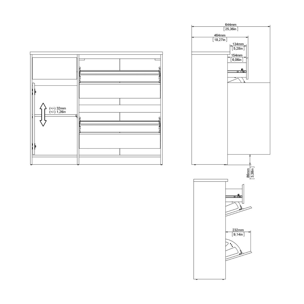 Naia Shoe Cabinet with 2 Flip Down Doors 1 Door and 1 Drawer