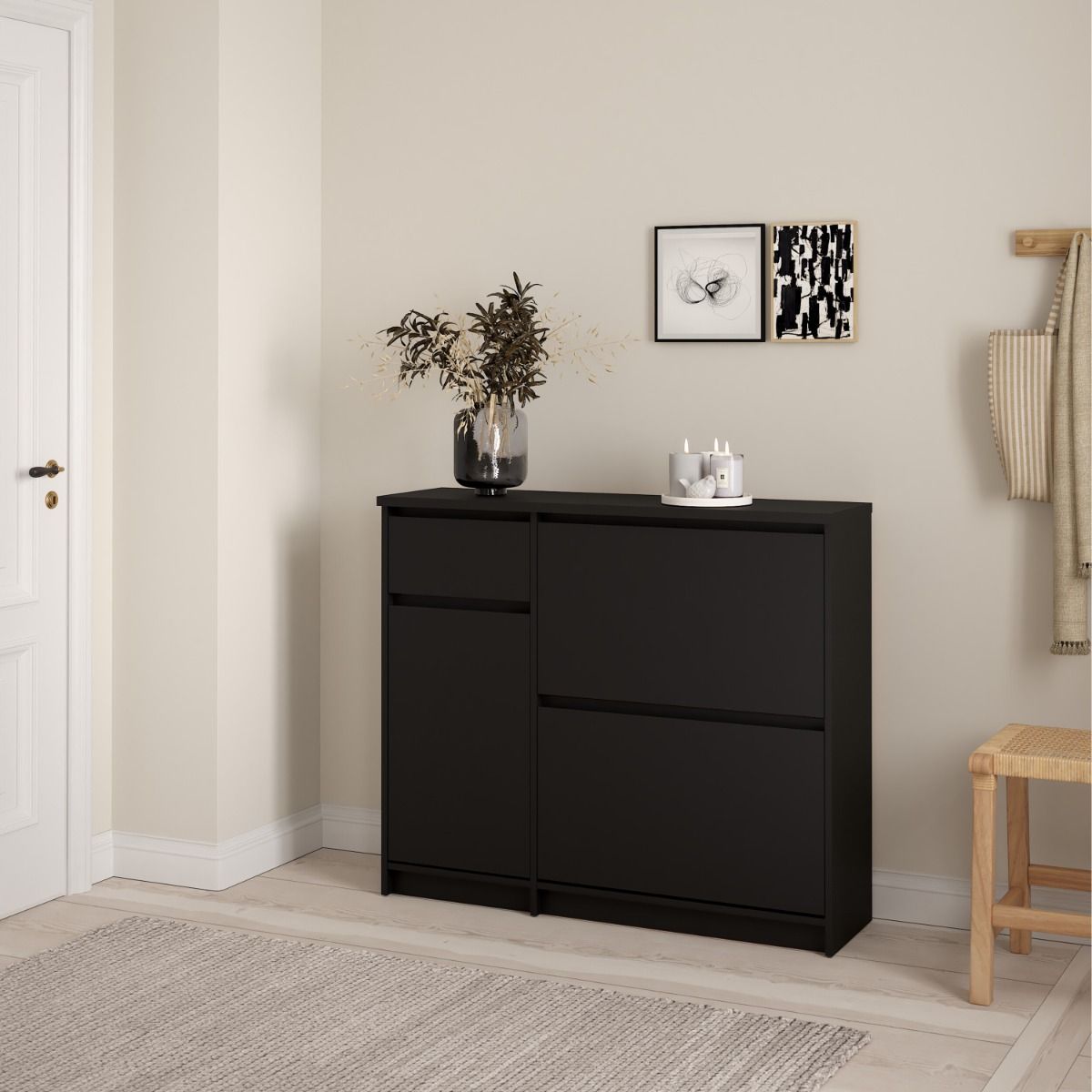 Naia Shoe Cabinet with 2 Flip Down Doors 1 Door and 1 Drawer