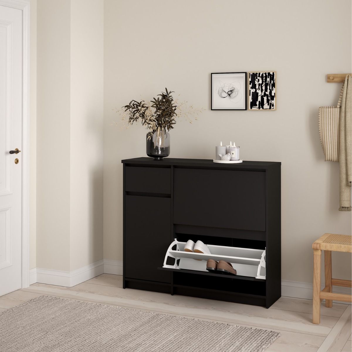 Naia Shoe Cabinet with 2 Flip Down Doors 1 Door and 1 Drawer