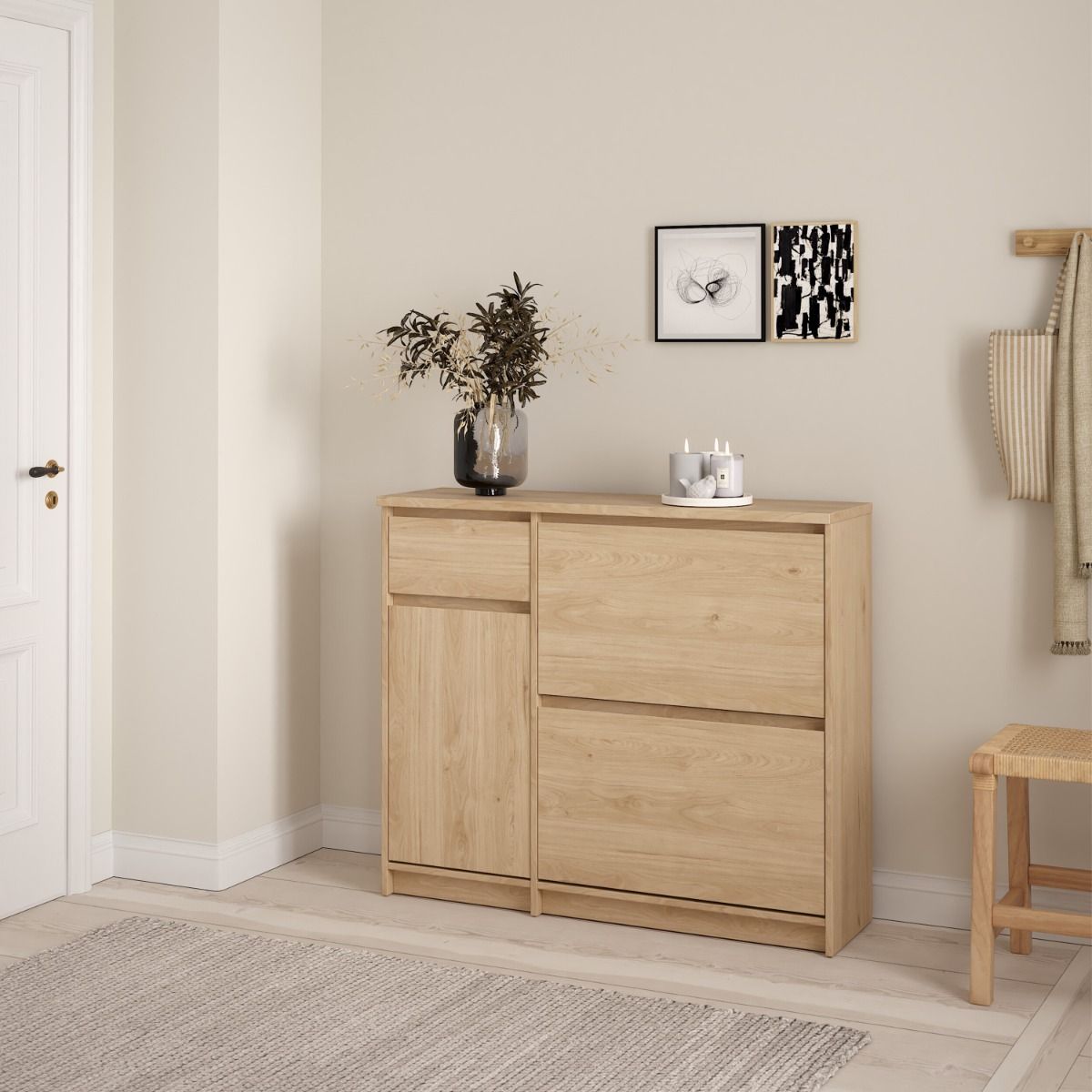 Naia Shoe Cabinet with 2 Flip Down Doors 1 Door and 1 Drawer