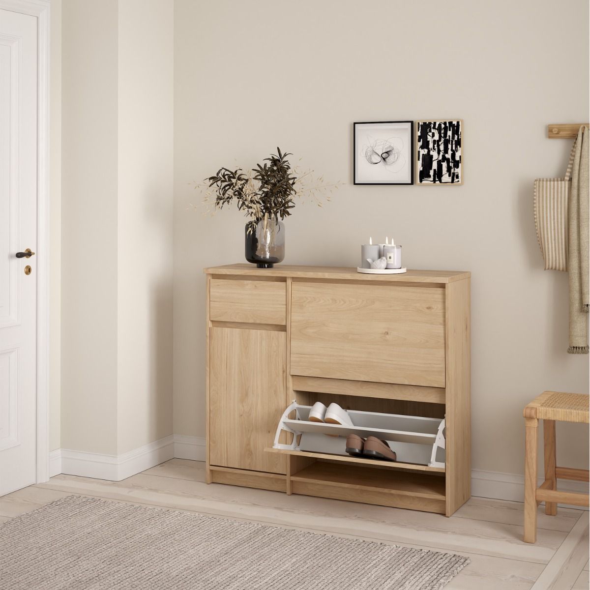 Naia Shoe Cabinet with 2 Flip Down Doors 1 Door and 1 Drawer