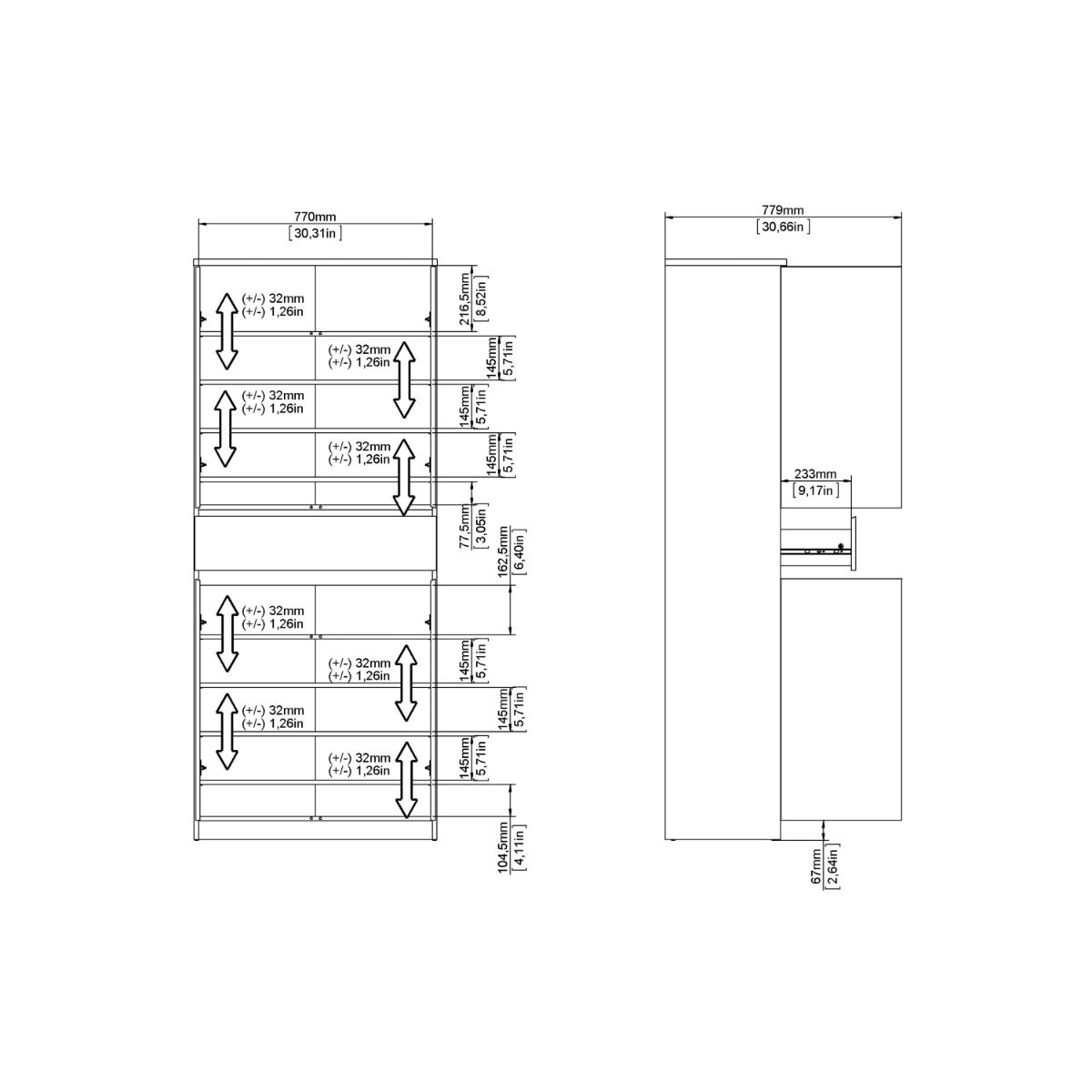 Naia Tall Shoe Cabinet with 4 Doors and 1 Drawer