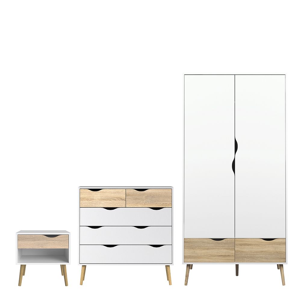 Oslo Package - Bedside 1 Drawer + Chest of 5 Drawers (2+3) + Wardrobe 2 Doors 2 Drawers