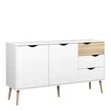 Oslo Large Sideboard 3 Drawers 2 Doors in White and Brown