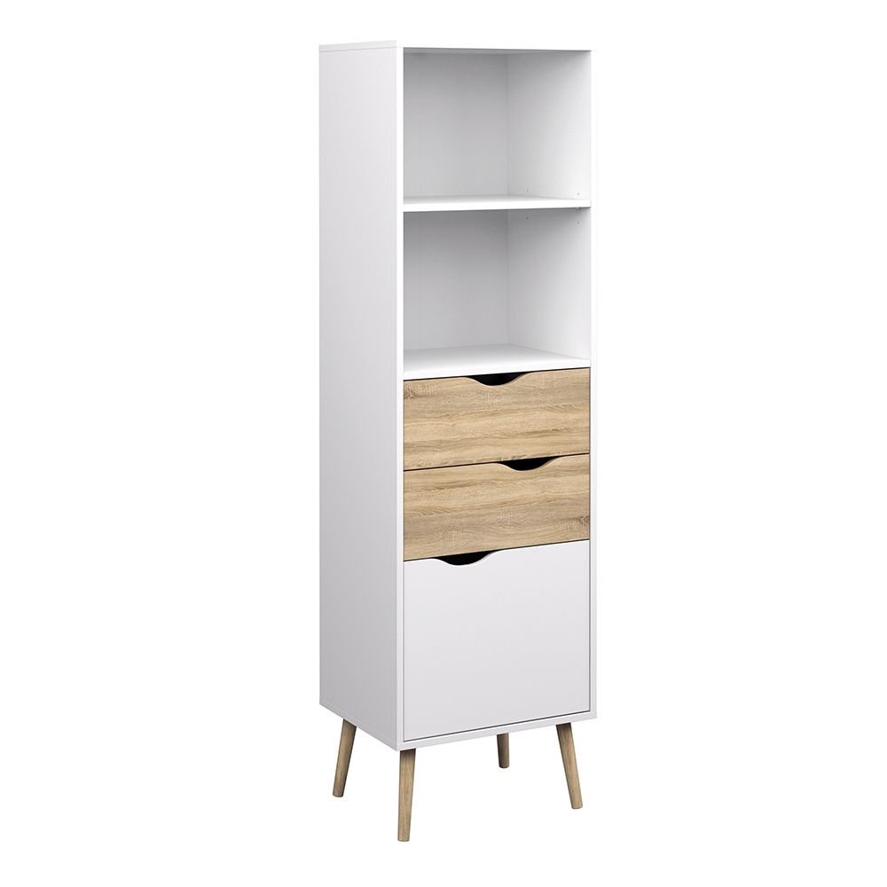 Oslo Bookcase with 2 Drawers and 1 Door White and Brown