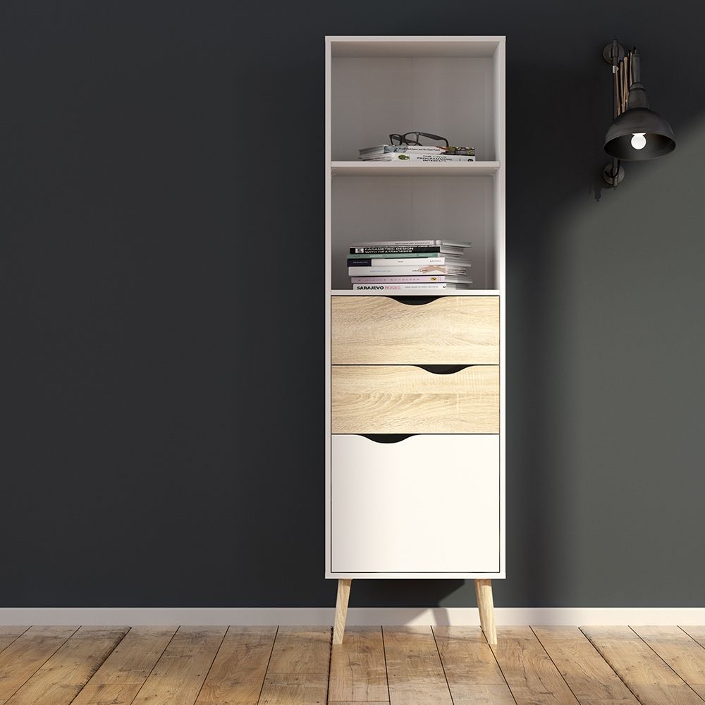 Oslo Bookcase with 2 Drawers and 1 Door White and Brown