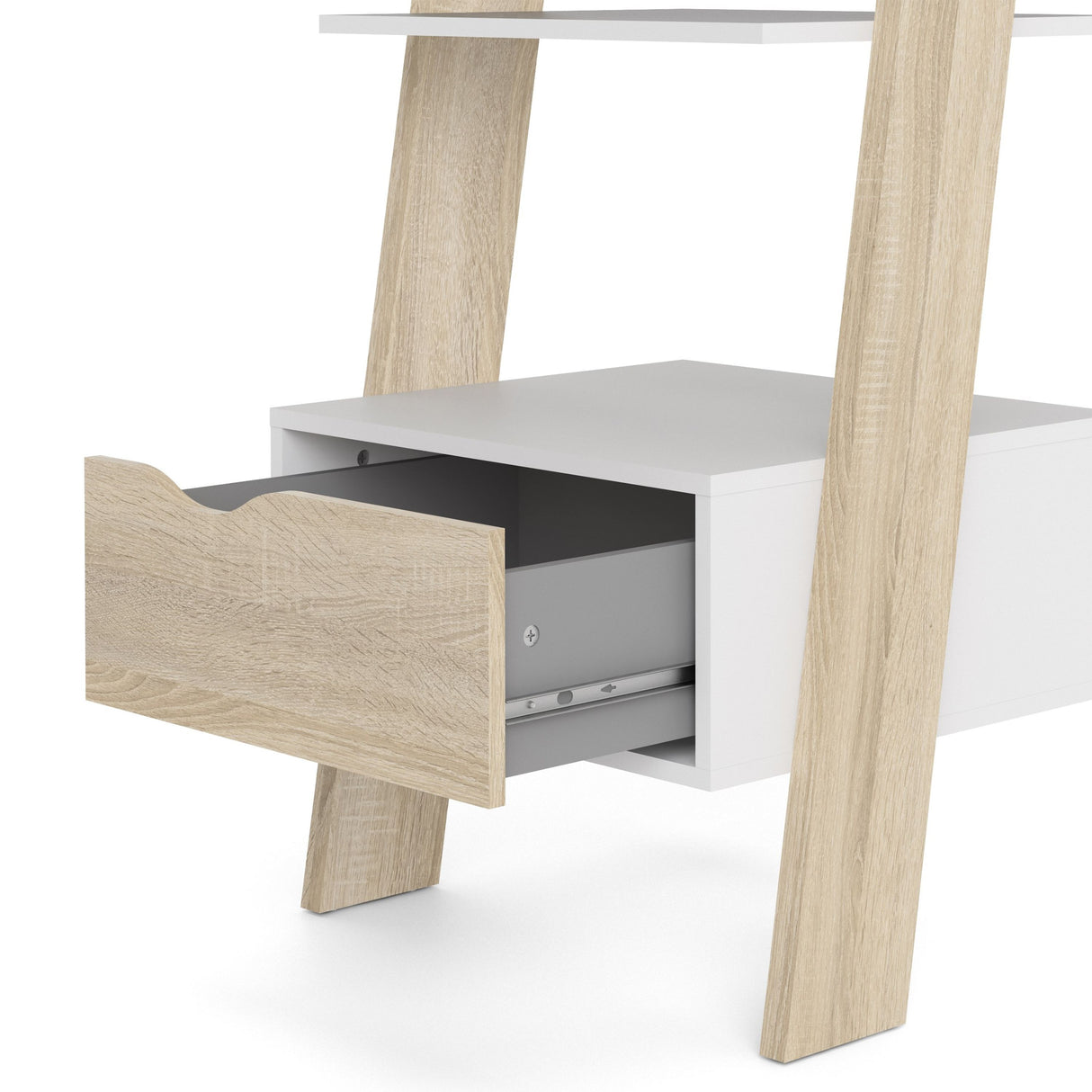 Oslo Leaning Bookcase 1 Drawer in White and Brown