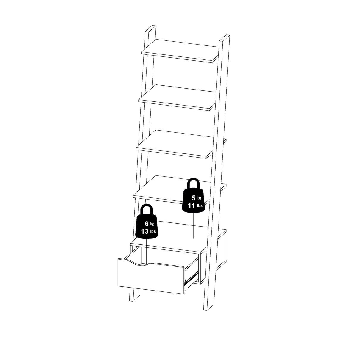 Oslo Leaning Bookcase 1 Drawer in White and Brown