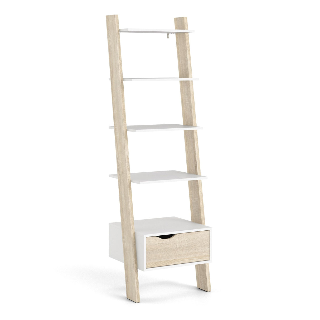 Oslo Leaning Bookcase 1 Drawer in White and Brown