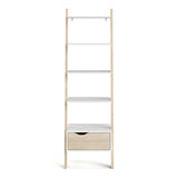 Oslo Leaning Bookcase 1 Drawer in White and Brown