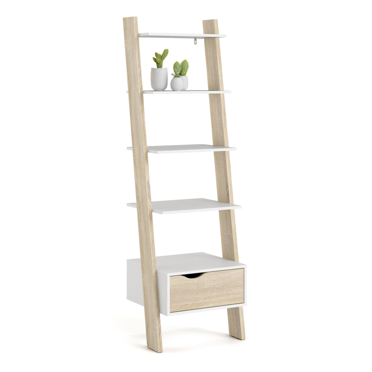 Oslo Leaning Bookcase 1 Drawer in White and Brown