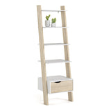 Oslo Leaning Bookcase 1 Drawer in White and Brown