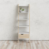 Oslo Leaning Bookcase 1 Drawer in White and Brown