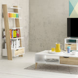 Oslo Leaning Bookcase 1 Drawer in White and Brown