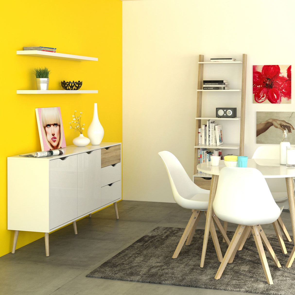 Oslo Leaning Bookcase 1 Drawer in White and Brown