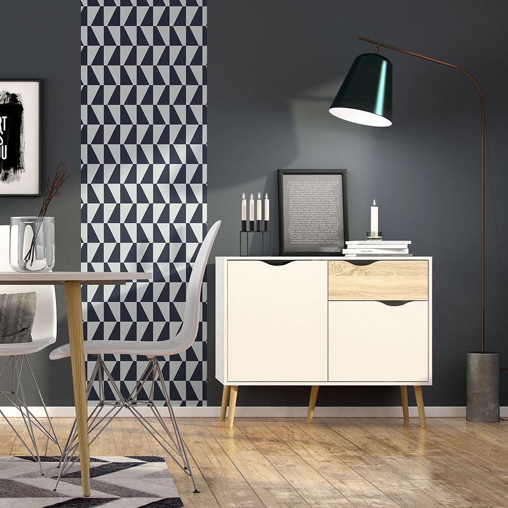 Oslo Sideboard Small 1 Drawer 2 Doors in White and Brown