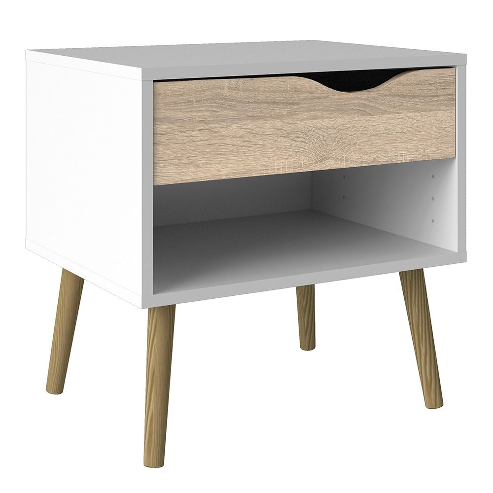 Oslo Bedside 1 Drawer in White and Brown
