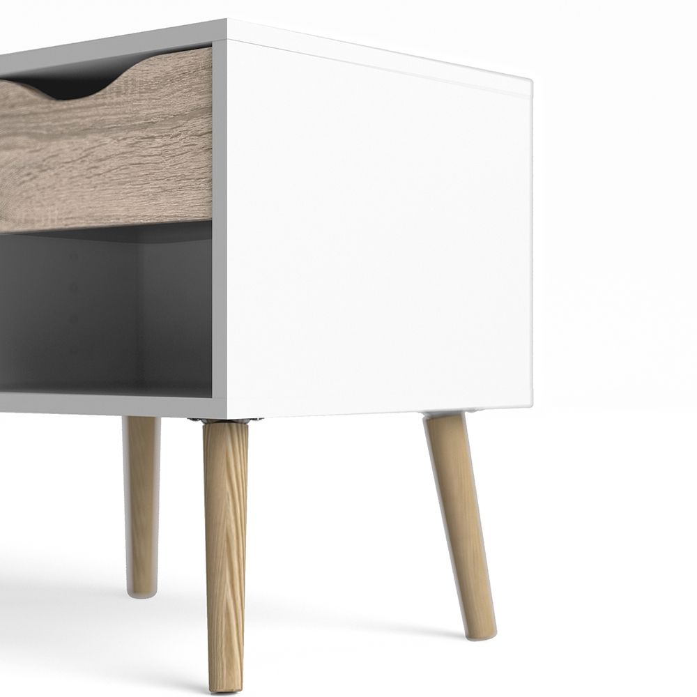 Oslo Bedside 1 Drawer in White and Brown