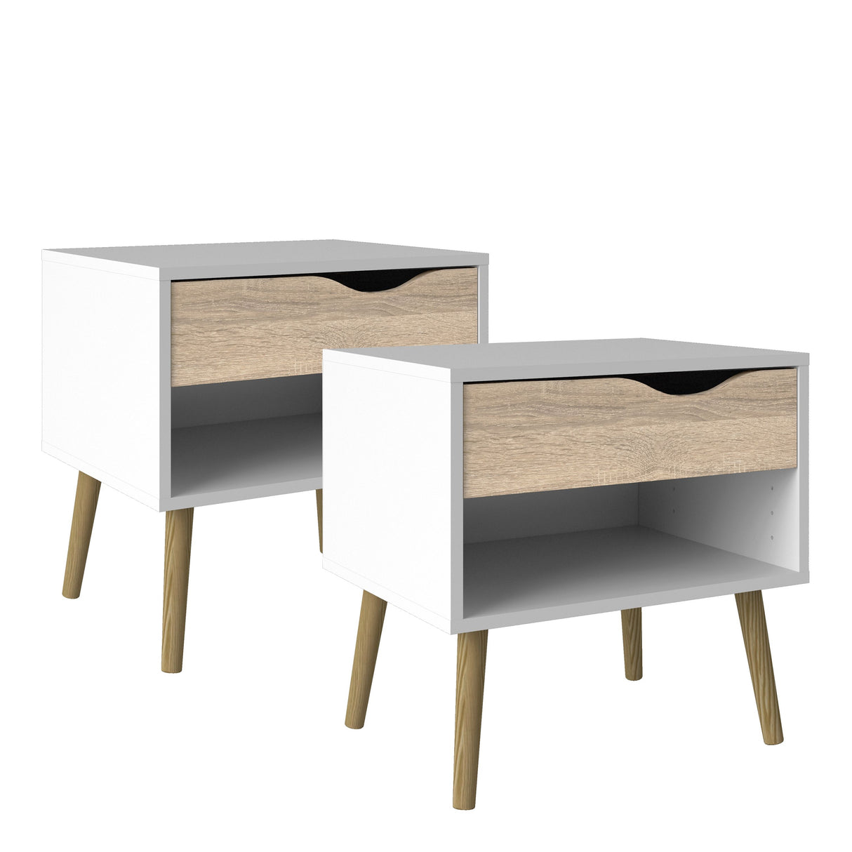 Oslo Bedside Cabinet with 1 Drawer in White and Brown