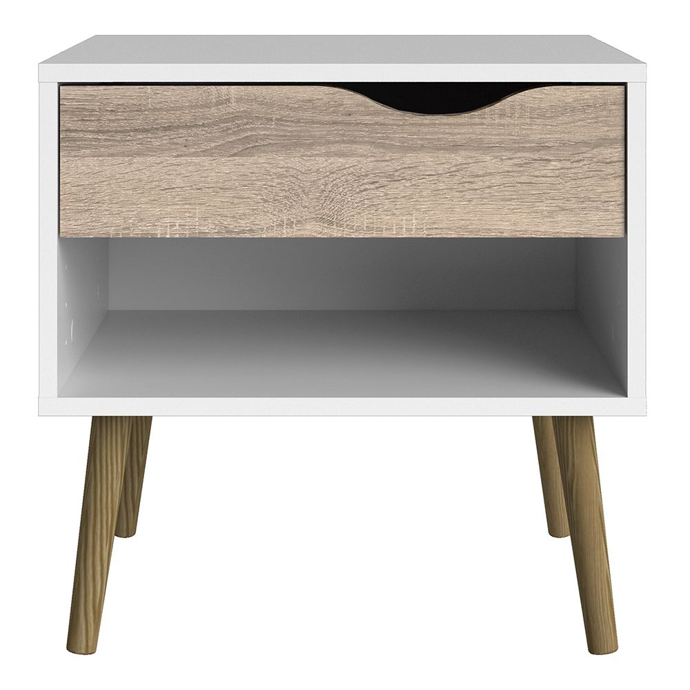 Oslo Bedside 1 Drawer in White and Brown