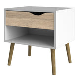 Oslo Bedside 1 Drawer in White and Brown
