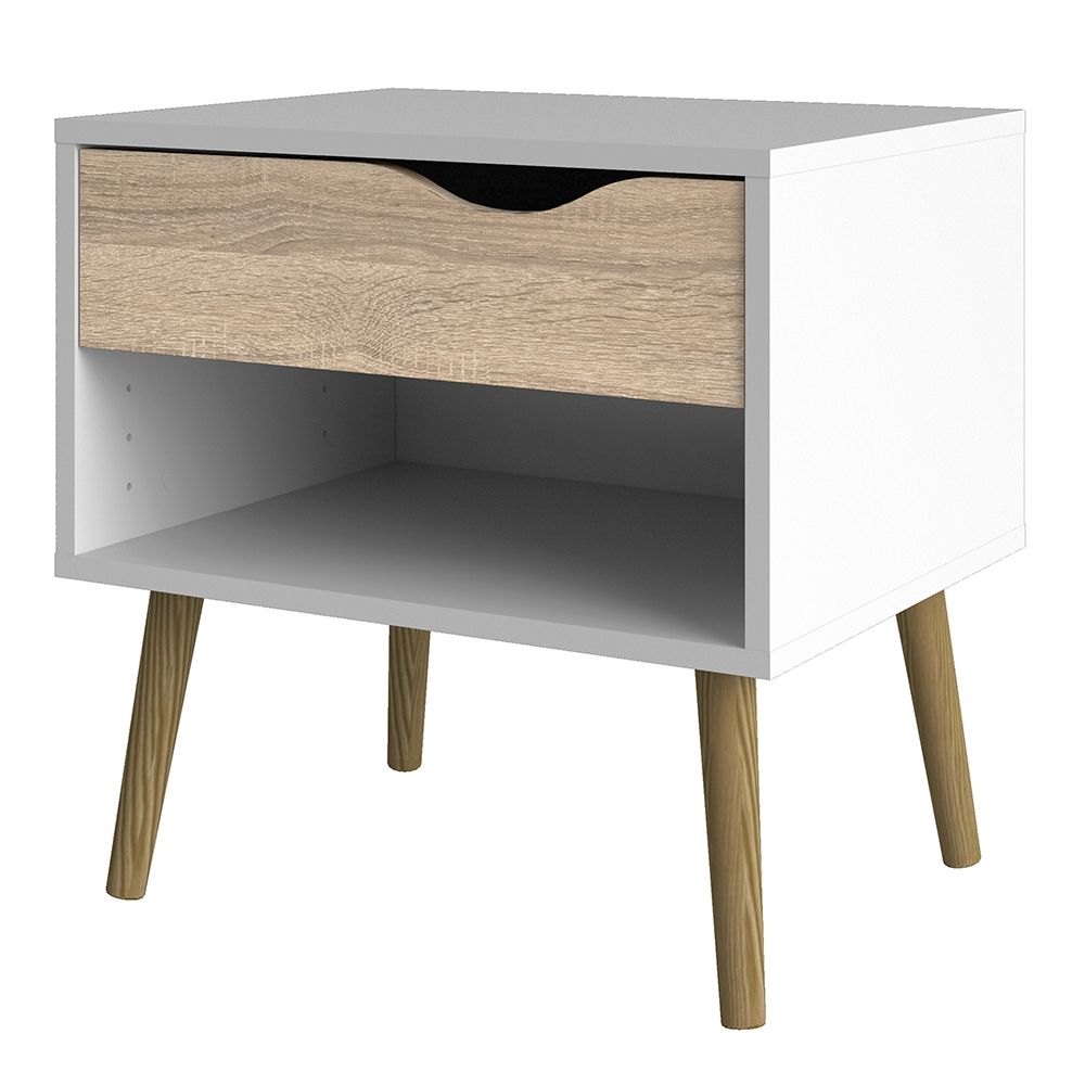 Oslo Bedside Cabinet with 1 Drawer in White and Brown