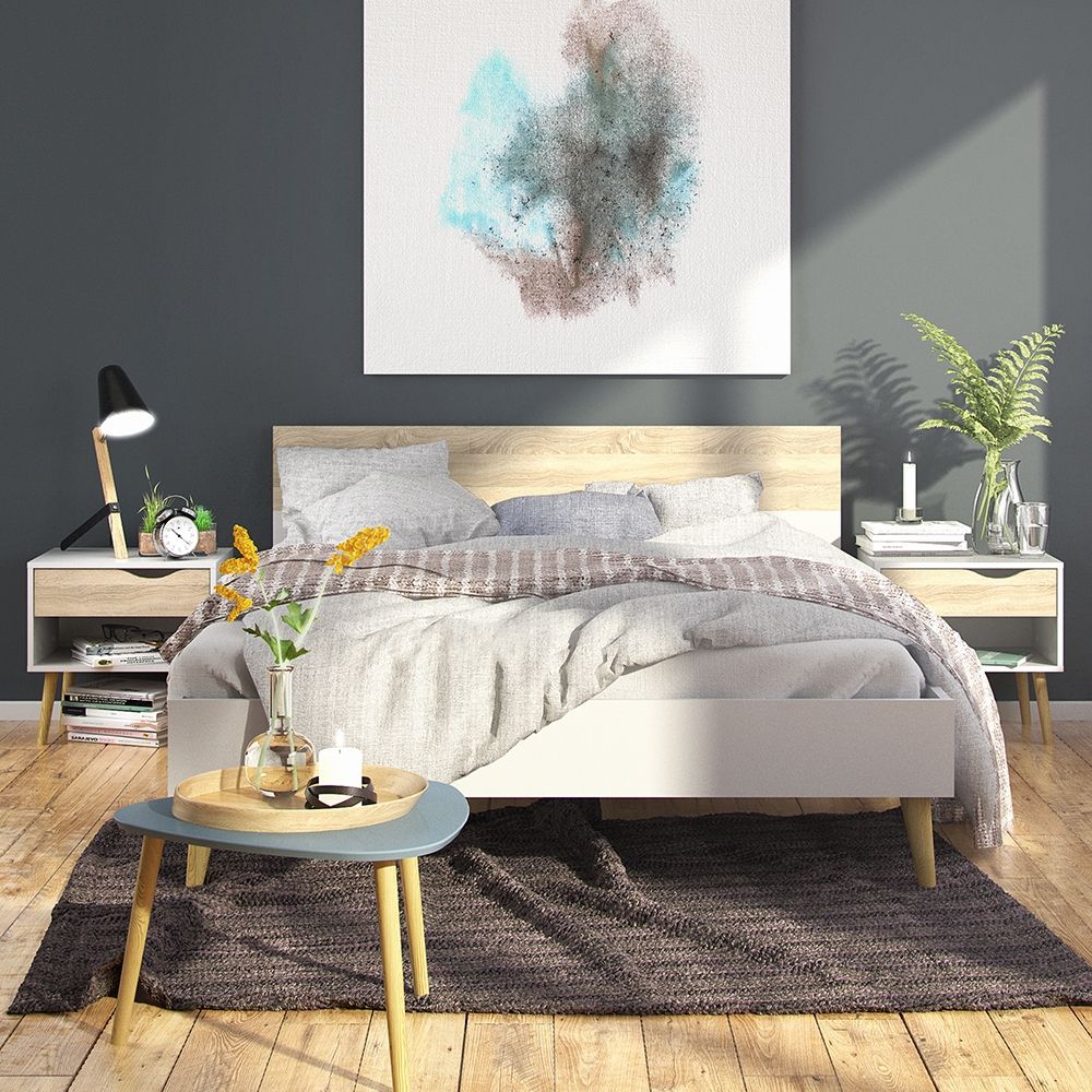 Oslo Bedside 1 Drawer in White and Brown