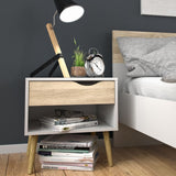 Oslo Bedside Cabinet with 1 Drawer in White and Brown