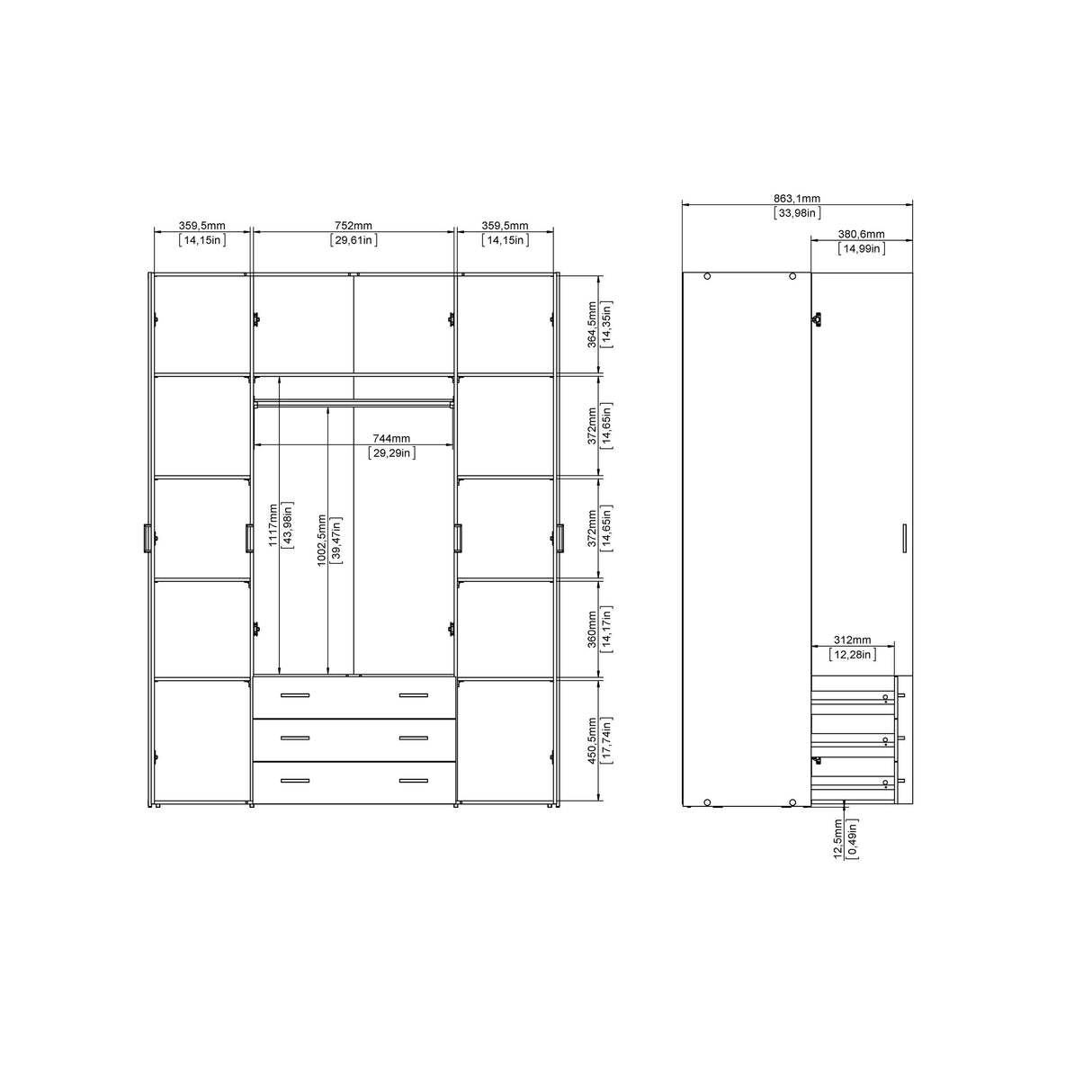 Space Wardrobe - 4 Doors 3 Drawers