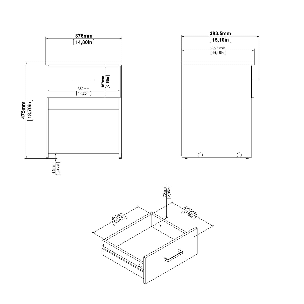 Space Bedside 1 Drawer