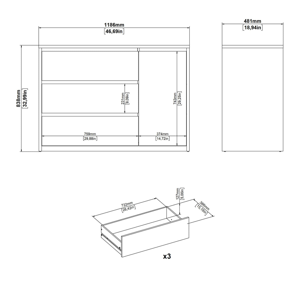Next Sideboard with 1 Door and 3 Drawers