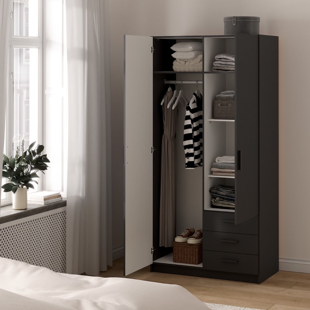 Sprint Wardrobe with 2 Doors + 3 Drawers