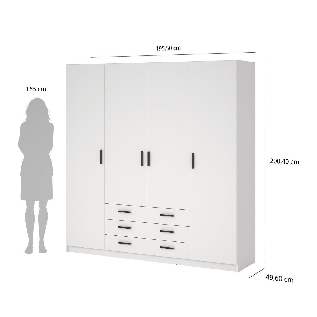 Sprint Wardrobe with 4 Doors + 3 Drawers