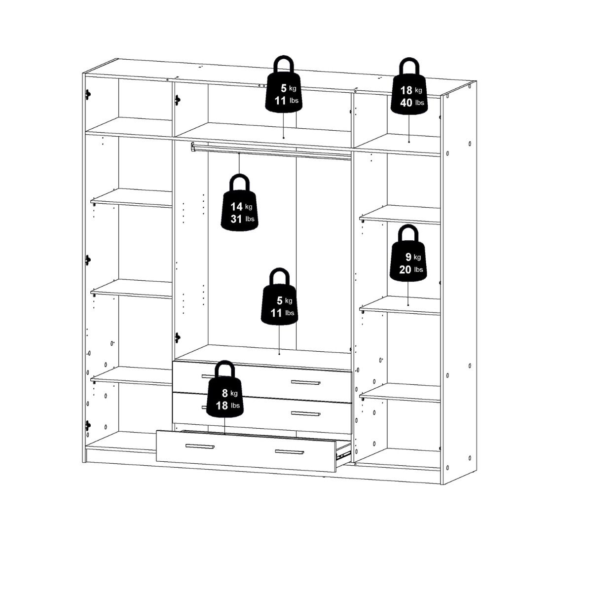 Sprint Wardrobe with 4 Doors + 3 Drawers