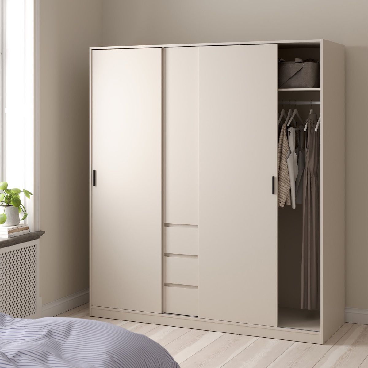 Naia Wardrobe with 2 Sliding Doors 1 Door 3 Drawers