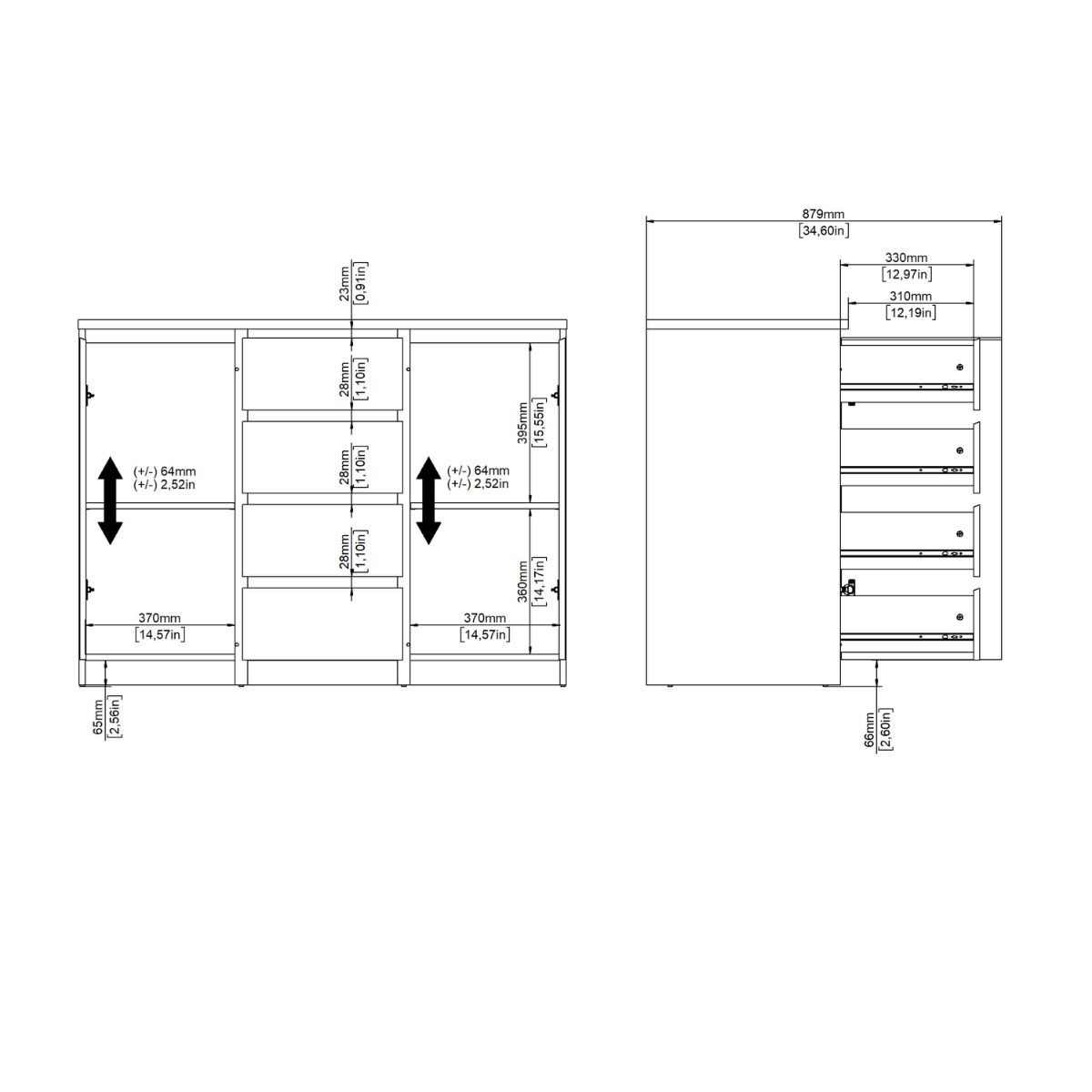 Naia Sideboard with 4 Drawers 2 Doors