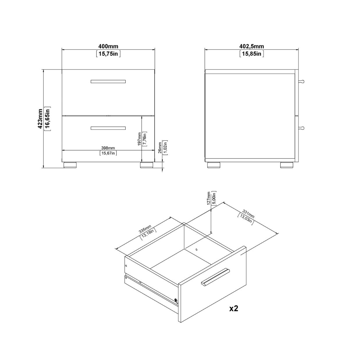 Pepe Bedside 2 Drawers