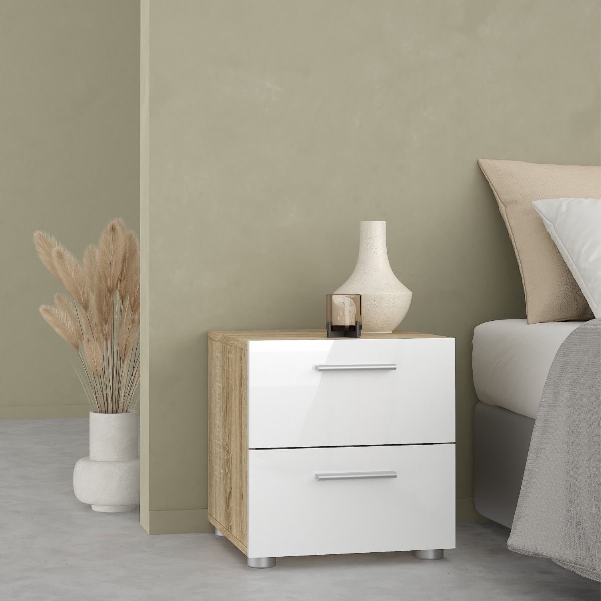 Pepe Bedside 2 Drawers in Brown with White