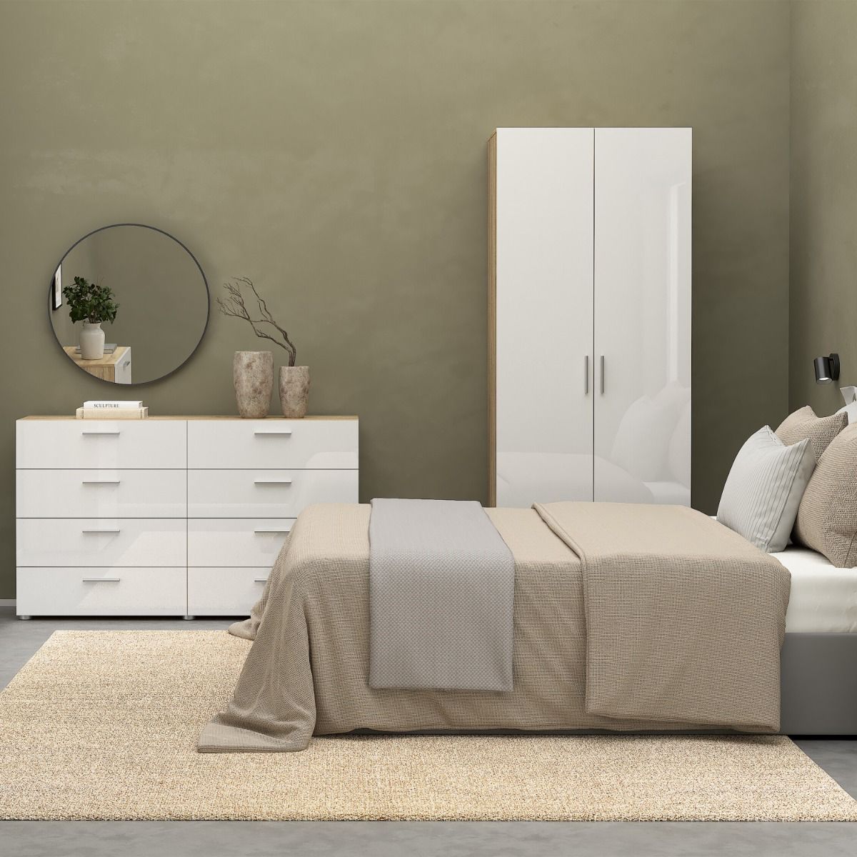 Pepe Wardrobe with 2 doors in Brown with White High Gloss