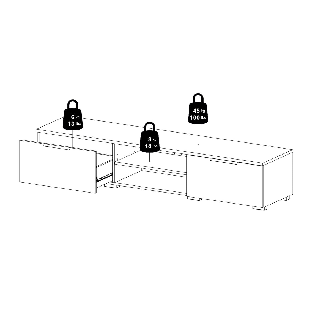 Match TV Unit with 2 Drawers in White Gloss