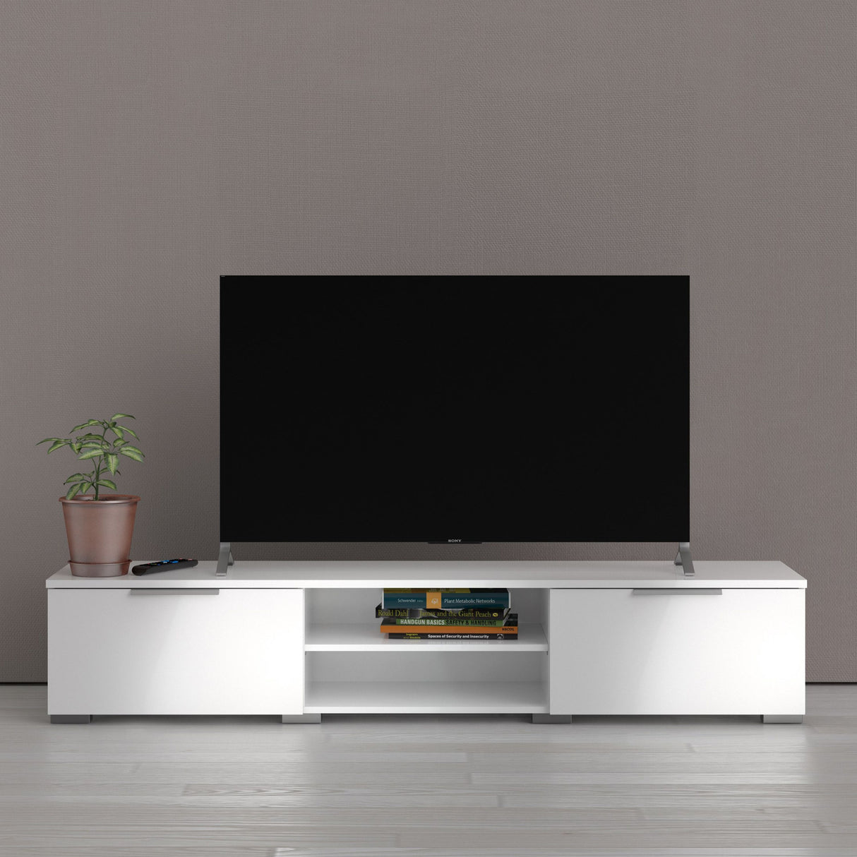 Match TV Unit with 2 Drawers in White Gloss