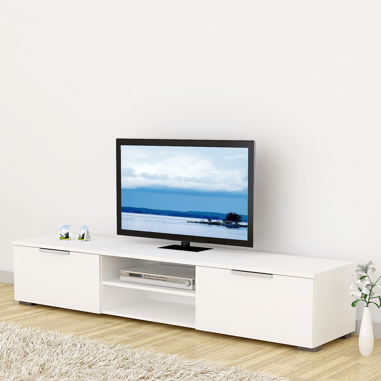 Match TV Unit with 2 Drawers in White Gloss
