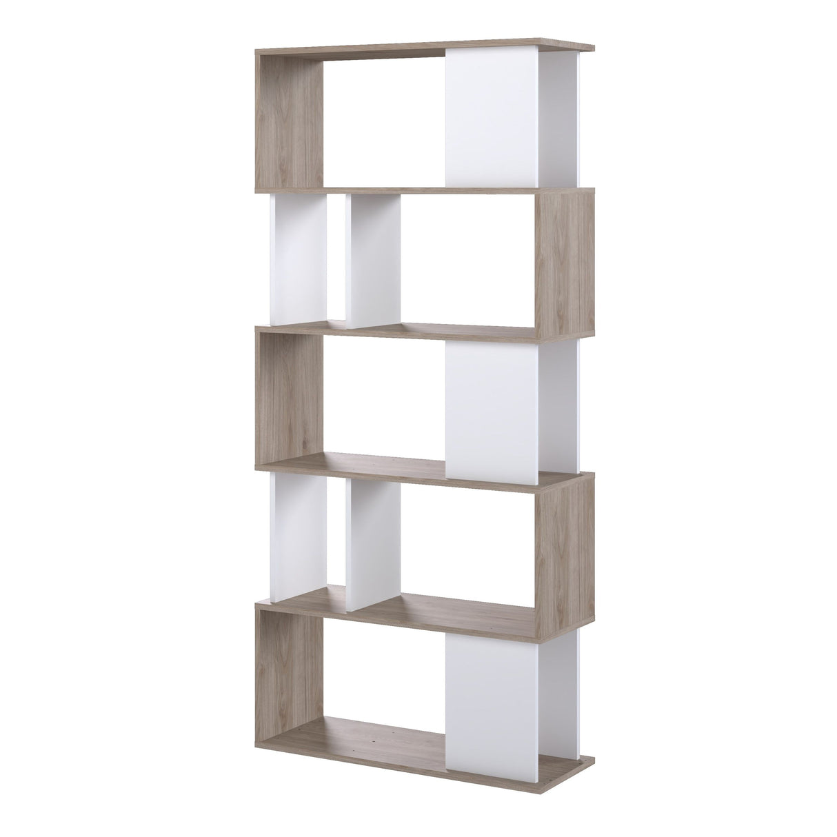 Maze Open Bookcase 4 Shelves in Hickory Brown and White