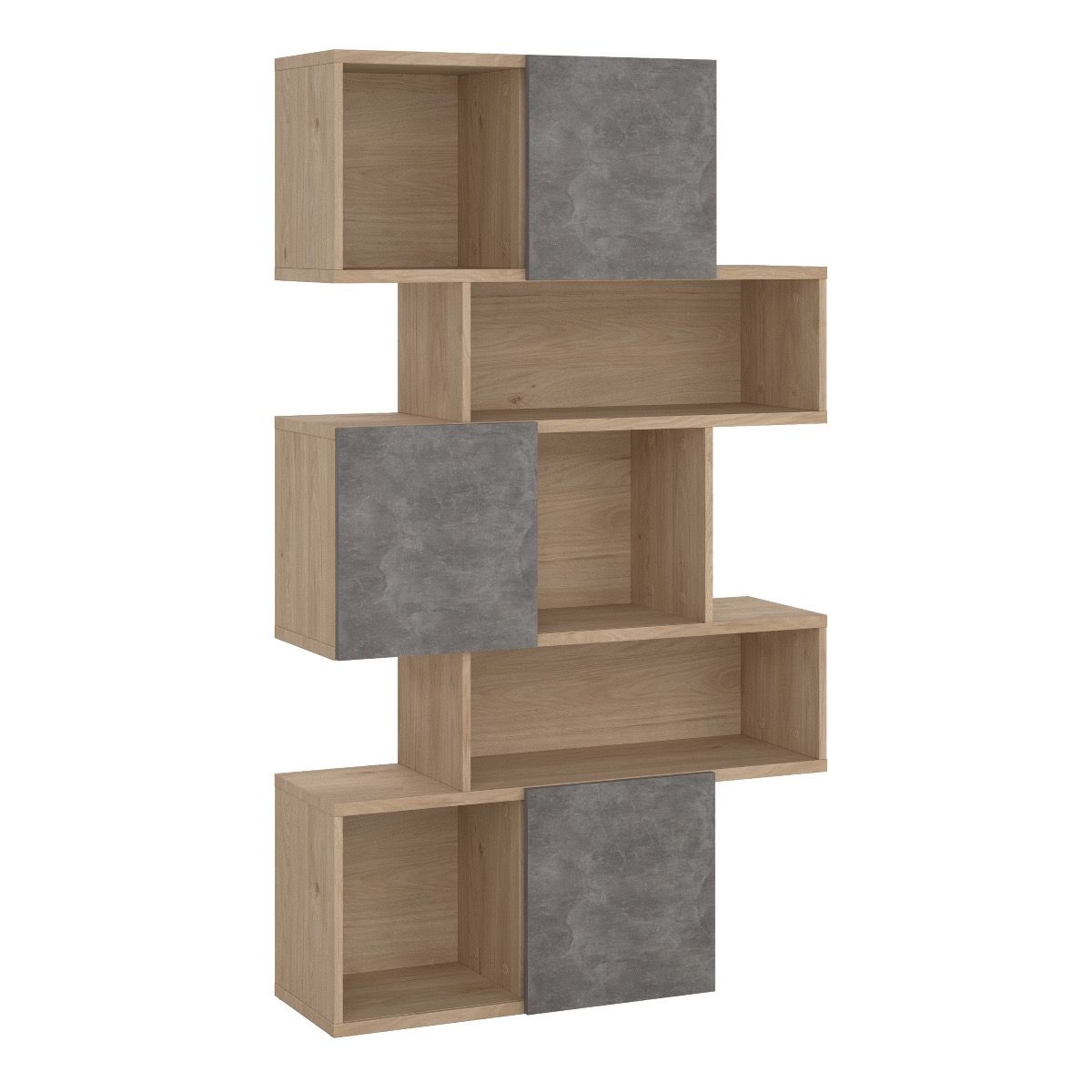 Maze Asymmetrical Bookcase with 3 Doors in Brown and Concrete