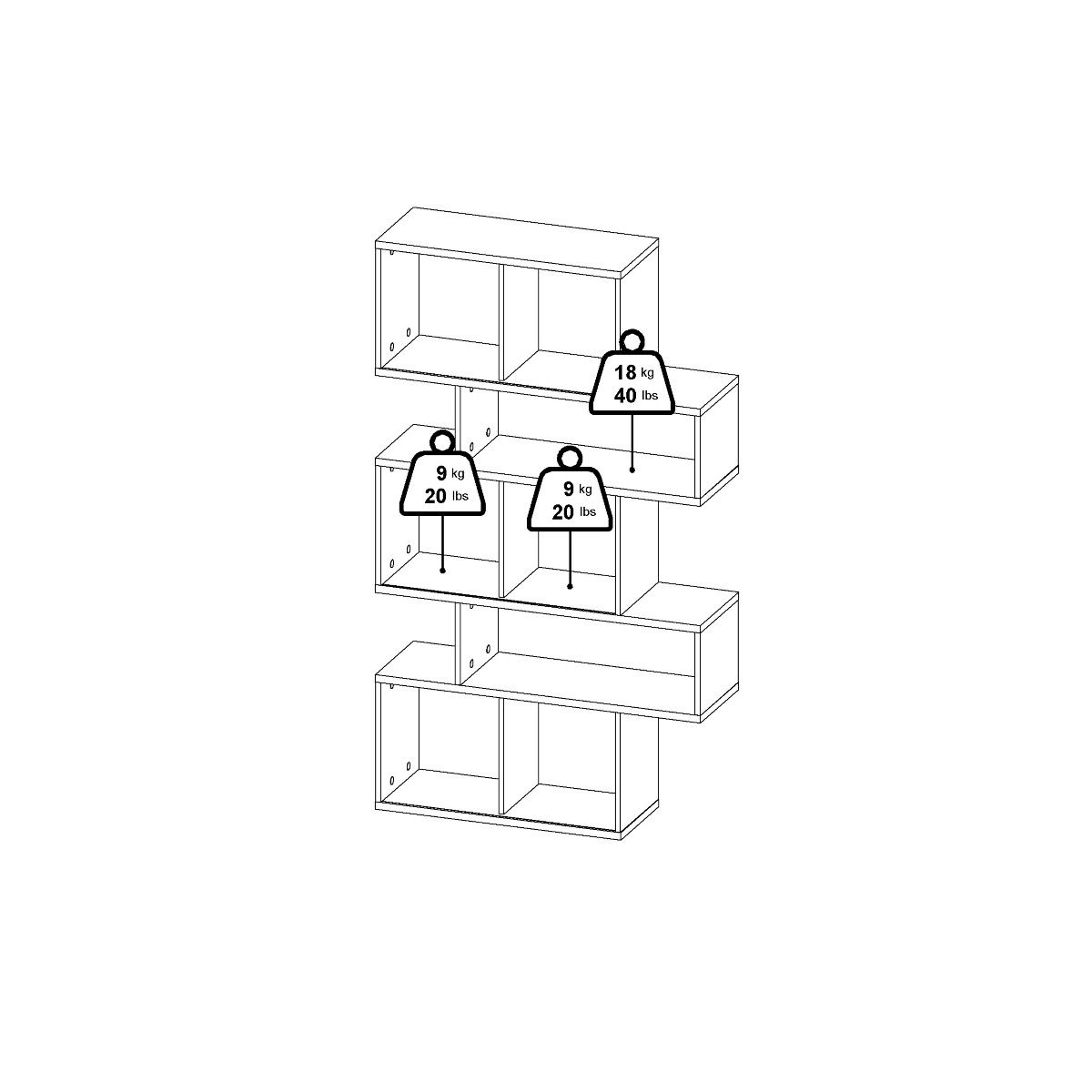 Maze Asymmetrical Bookcase with 3 Doors in Brown and Concrete