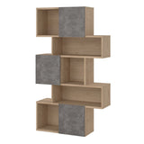 Maze Asymmetrical Bookcase with 3 Doors in Brown and Concrete